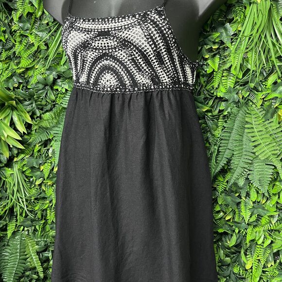ZARA Dress Women Large Black Beige Mini Linen Blend Crotchet Boho 2227 - Picture 6 of 7
